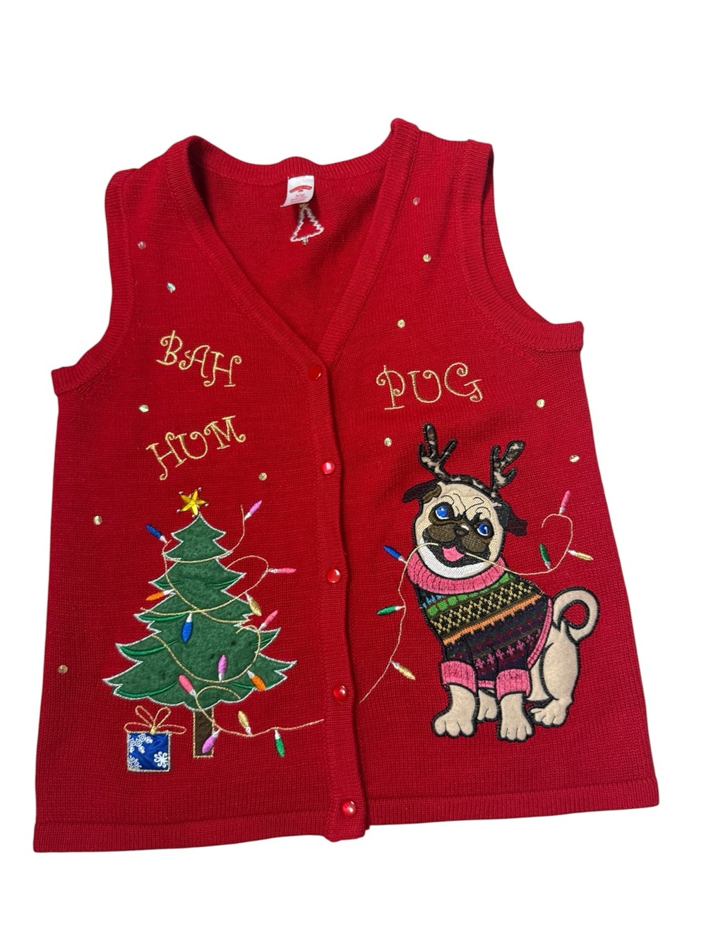 Holiday Time Christmas Pug sweater vest Bah Hum Pug